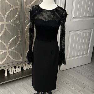 David Meister Elegant Black Long Sleeve Dress